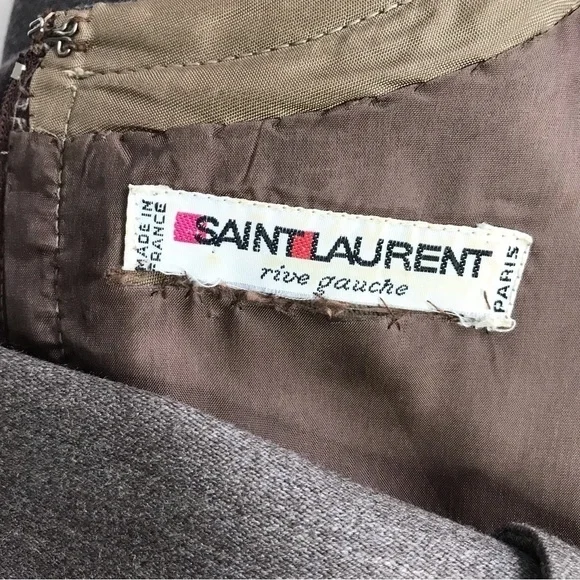 VINTAGE SAINT LAURENT PARIS RIVE GAUCHE Taupe knee length dress Size Large - Picture 4 of 15